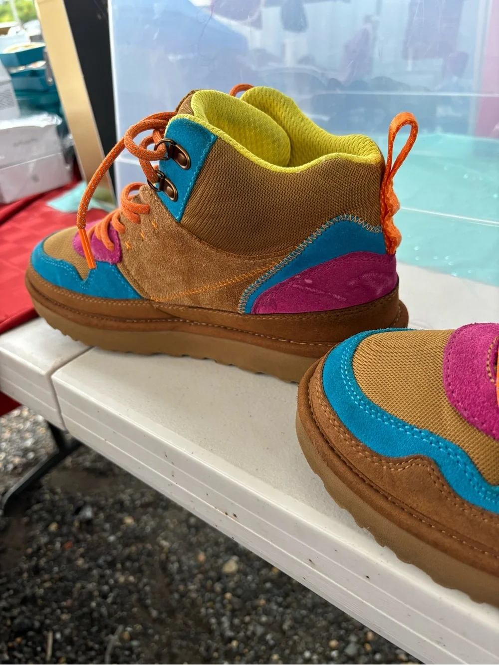 UGG Kids Brown High-Top Sneakers with Blue, Purple & Orange Accents